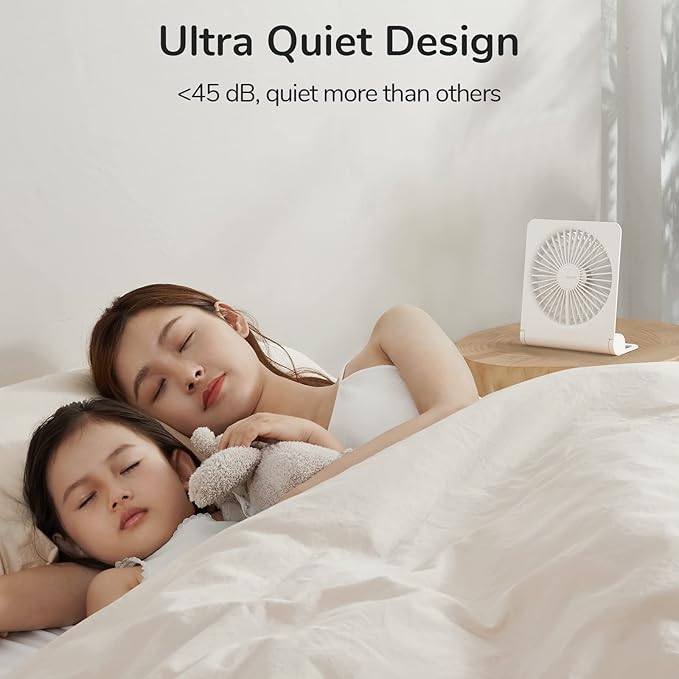 Small Desk Fan, Portable Travel with 4500mAh Battery, USB Rechargeable Folding Design for Flexibility, Strong Quiet Wind with