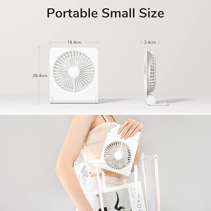 Small Desk Fan, Portable Travel with 4500mAh Battery, USB Rechargeable Folding Design for Flexibility, Strong Quiet Wind with