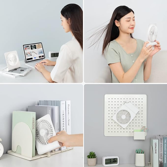 Small Desk Fan, Portable Travel with 4500mAh Battery, USB Rechargeable Folding Design for Flexibility, Strong Quiet Wind with