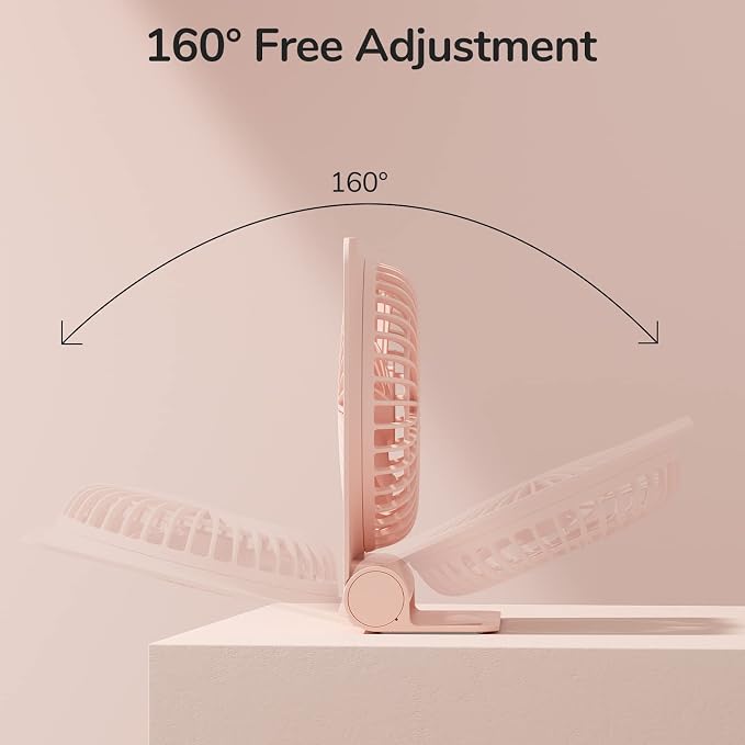 Small Desk Fan, Portable USB Rechargeable Fan, 160° Tilt Folding Personal Mini Fan with 4500mAh Battery, Strong Wind, Ultra