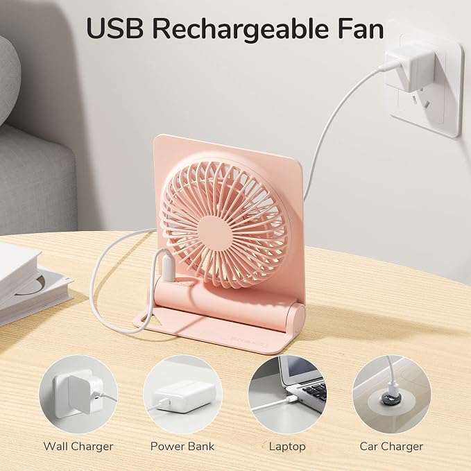 Small Desk Fan, Portable USB Rechargeable Fan, 160° Tilt Folding Personal Mini Fan with 4500mAh Battery, Strong Wind, Ultra