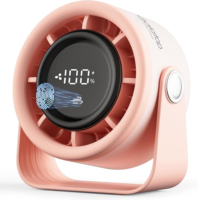 Small Desk Fan Rechargeable, Quiet Personal Table Fan, Touch Control Display, 360° Tilt, 5-Speed Strong Wind, 4000mAh