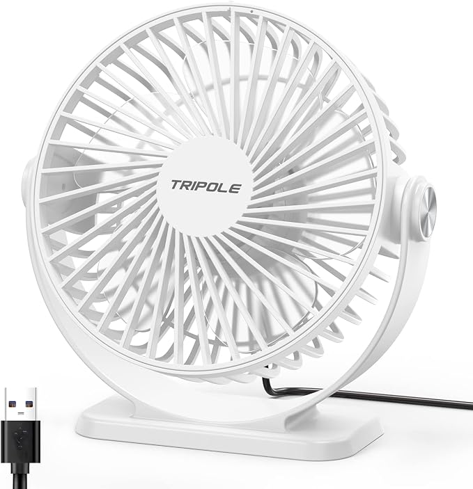 Small Desk Fan USB Powered Personal Fan 3 Speeds Strong Airflow Mini Fans 360°Rotation Portable 5.1 Inch Table Fans for Home