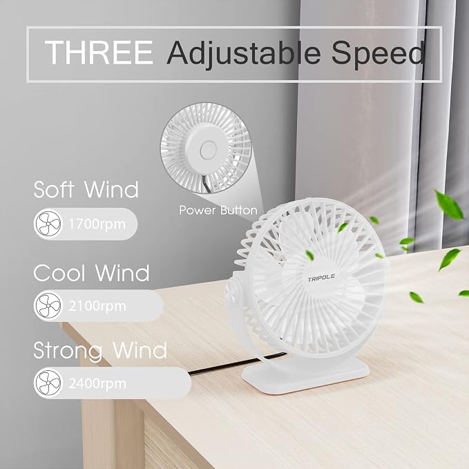 Small Desk Fan USB Powered Personal Fan 3 Speeds Strong Airflow Mini Fans 360°Rotation Portable 5.1 Inch Table Fans for Home