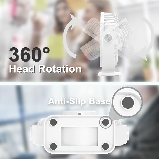Small Desk Fan USB Powered Personal Fan 3 Speeds Strong Airflow Mini Fans 360°Rotation Portable 5.1 Inch Table Fans for Home