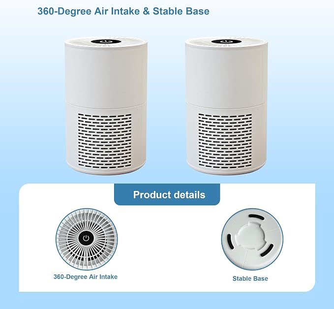 Small Desk Purifier 3-in-1 Filters Personal Air Purifier for Desk One-Button Operation for Dust Smoke Odors Quiet for Office