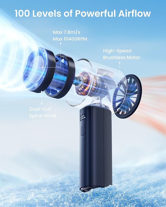 Small Handheld Fan Portable, Powerful High Speed Turbo Cooling, 4000mAh USB Rechargeable Battery Operated Mini Personal Fan