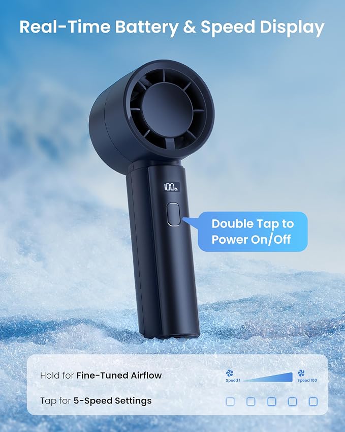 Small Handheld Fan Portable, Powerful High Speed Turbo Cooling, 4000mAh USB Rechargeable Battery Operated Mini Personal Fan