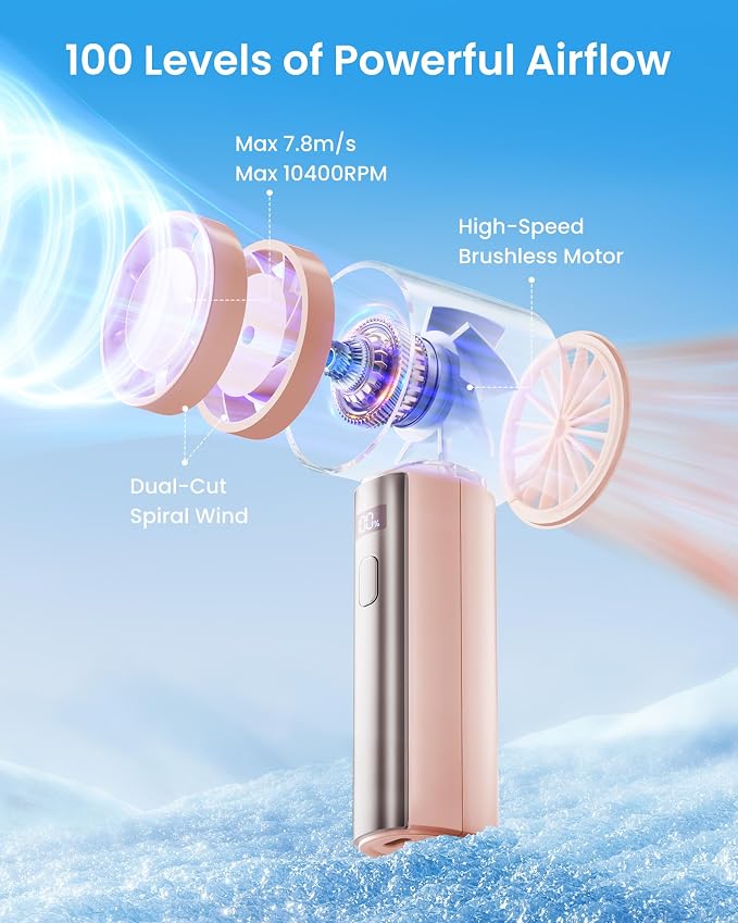 Small Handheld Personal Fan, Powerful High Speed Turbo Cooling, 4000mAh USB Rechargeable Battery Powered Mini Portable Fan
