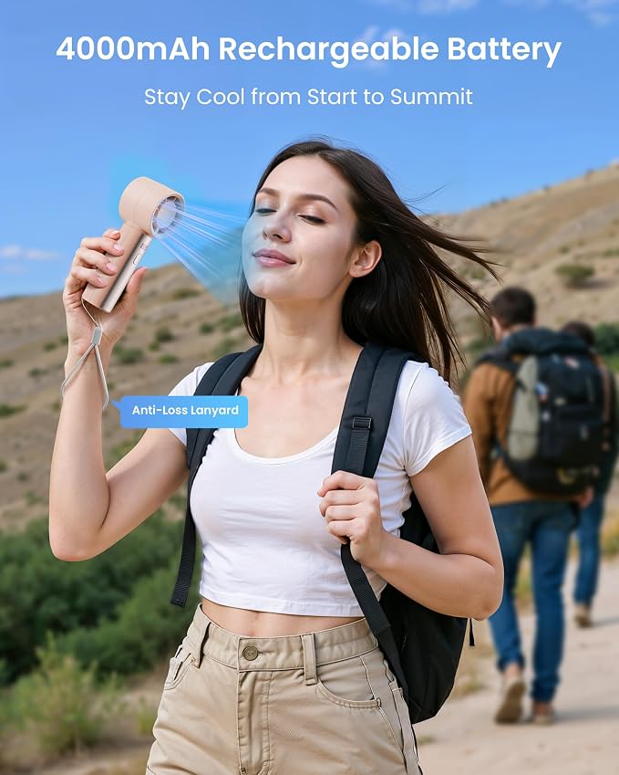 Small Handheld Personal Fan, Powerful High Speed Turbo Cooling, 4000mAh USB Rechargeable Battery Powered Mini Portable Fan