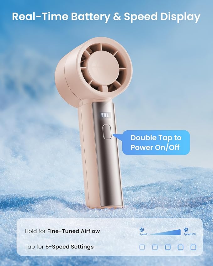 Small Handheld Personal Fan, Powerful High Speed Turbo Cooling, 4000mAh USB Rechargeable Battery Powered Mini Portable Fan