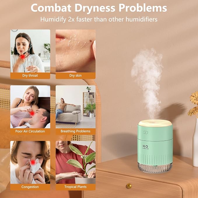 Small Humidifiers for Bedroom 350ml Mini Portable Humidifier for Travel Plants Humidifier, alternate product view 2
