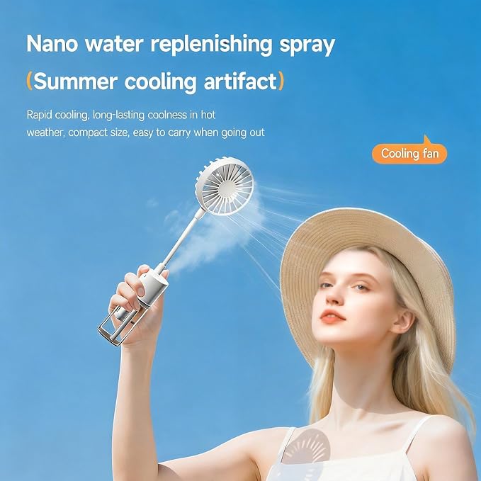 Small Personal Mist Fan with Water Spray Cooling, with a built-in clip, fan head is fully flexible, Rechargeable, alternate