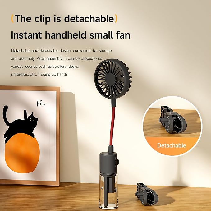 Small Personal Mist Fan with Water Spray Cooling, with a built-in clip, fan head is fully flexible, Rechargeable, alternate