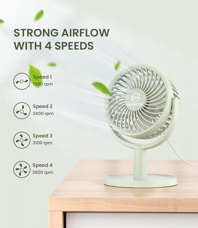 Small Personal USB Powered Fan with 4 Speeds, Portable Desk Fans with 310° Rotation, Mini Powerful Table Fans, Air Cooling
