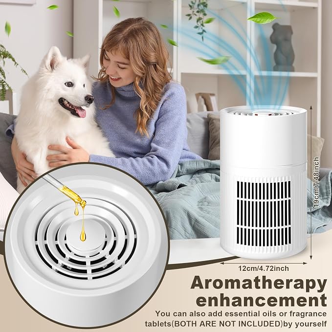Small Portable Air Purifiers for Dorm Room Pet Bedroom Office Home with 3-in-1 Filter Fragrance Box White Mini Air Purifier