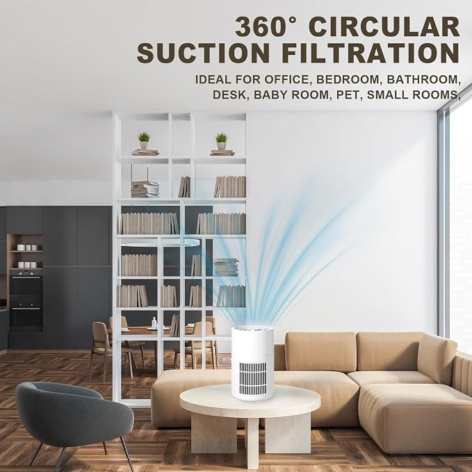 Small Portable Air Purifiers for Dorm Room Pet Bedroom Office Home with 3-in-1 Filter Fragrance Box White Mini Air Purifier