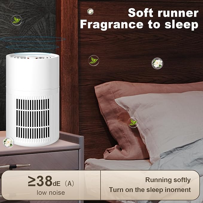 Small Portable Air Purifiers for Dorm Room Pet Bedroom Office Home with 3-in-1 Filter Fragrance Box White Mini Air Purifier