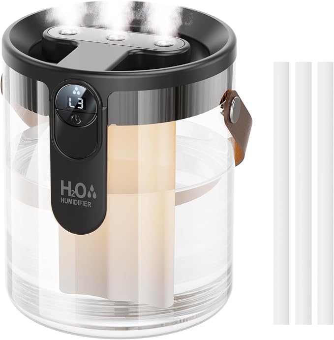 Small Portable Humidifiers for Bedroom, 1.4L Top Fill Cool Mist Humidifier for Home Office Travel, 3 Mist Modes, Auto Shut
