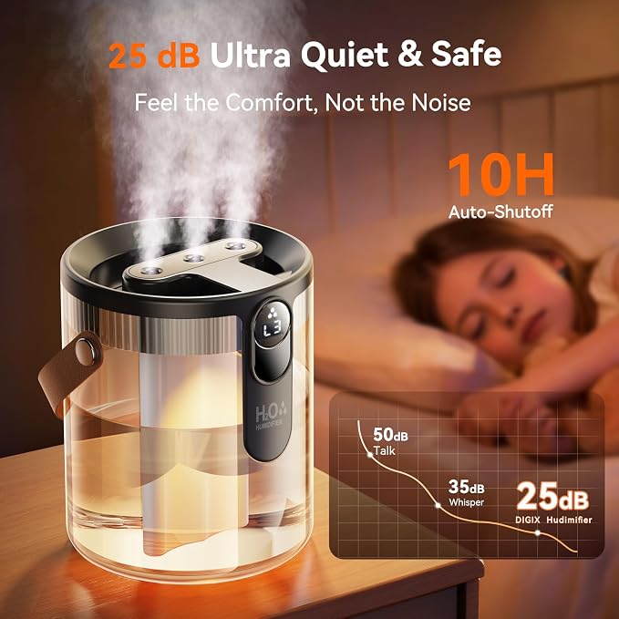 Small Portable Humidifiers for Bedroom, 1.4L Top Fill Cool Mist Humidifier for Home Office Travel, 3 Mist Modes, Auto Shut