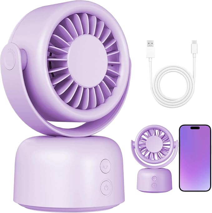 Small Quiet Desktop Fan, 3 Speeds Oscillating Fan with Auto 90° Rotate & Manual 120° Tilt Head, 0.72 Lb USB-C Corded Powered