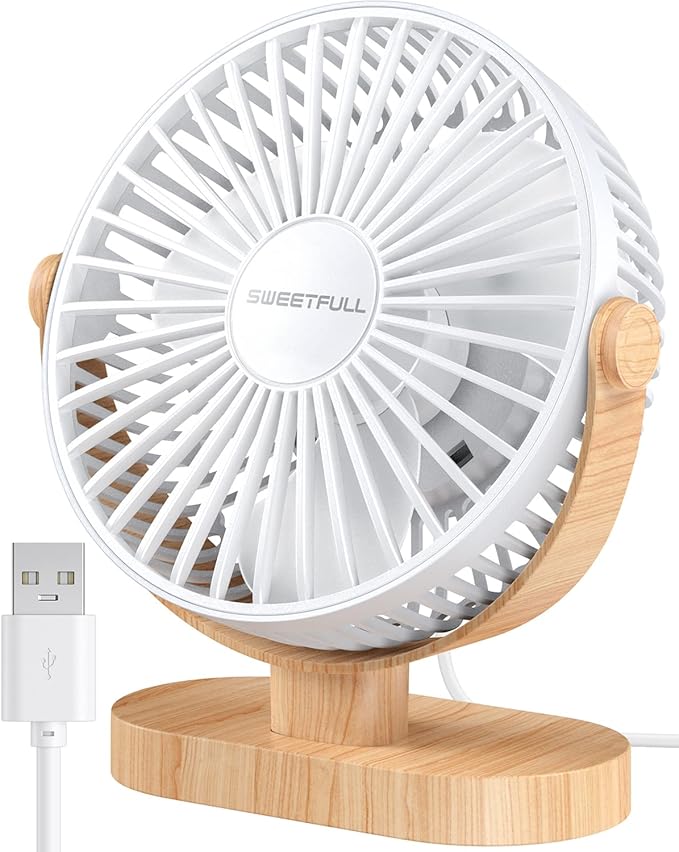 Small USB Desk Fan 6.5 Inch, 3 Speeds Portable Personal Desktop Table Fan, Dual 360° Adjustment Mini Fan, Quiet Operation