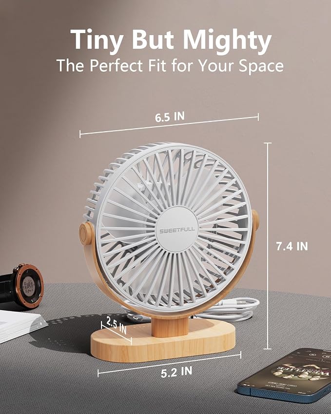 Small USB Desk Fan 6.5 Inch, 3 Speeds Portable Personal Desktop Table Fan, Dual 360° Adjustment Mini Fan, Quiet Operation