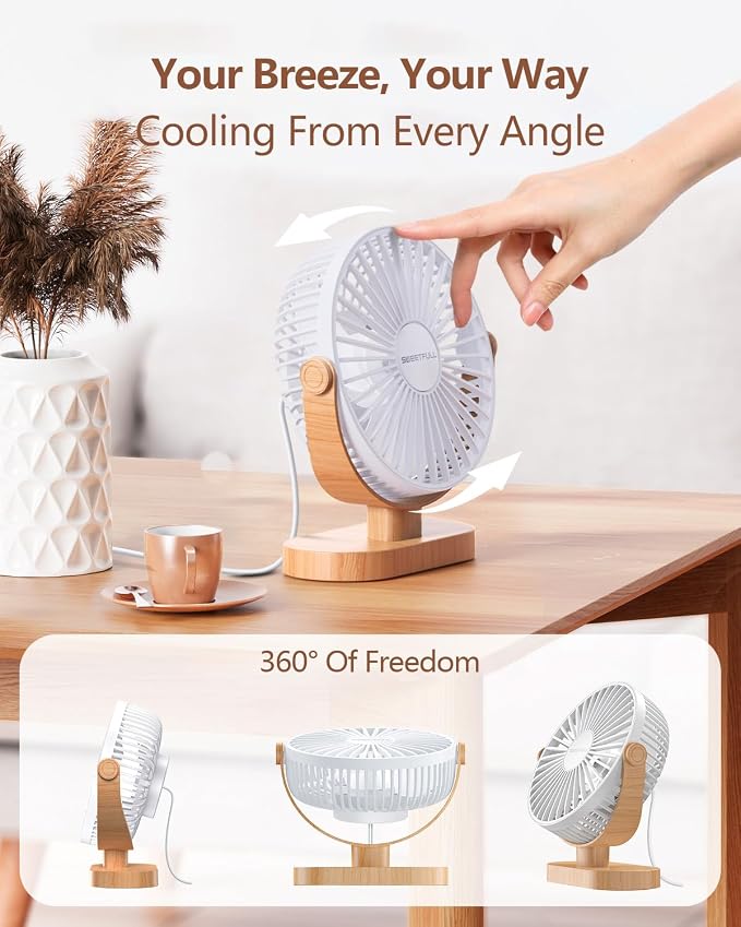 Small USB Desk Fan 6.5 Inch, 3 Speeds Portable Personal Desktop Table Fan, Dual 360° Adjustment Mini Fan, Quiet Operation