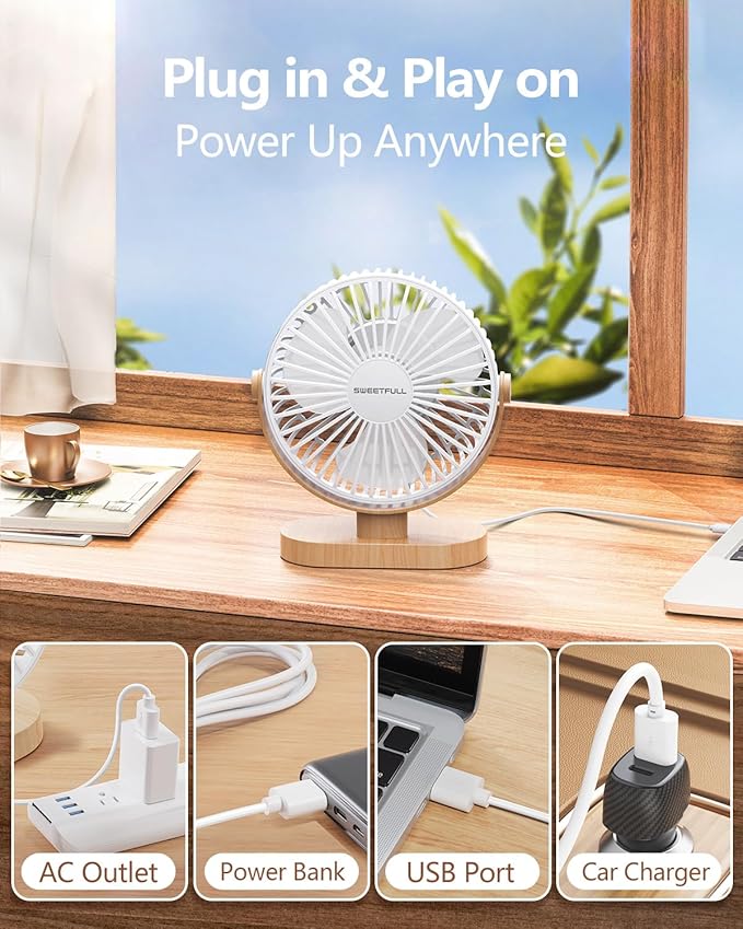Small USB Desk Fan 6.5 Inch, 3 Speeds Portable Personal Desktop Table Fan, Dual 360° Adjustment Mini Fan, Quiet Operation