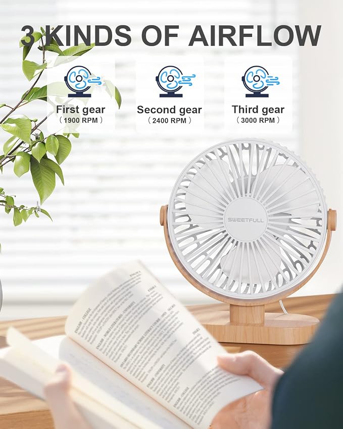 Small USB Desk Fan 6.5 Inch, 3 Speeds Portable Personal Desktop Table Fan, Dual 360° Adjustment Mini Fan, Quiet Operation