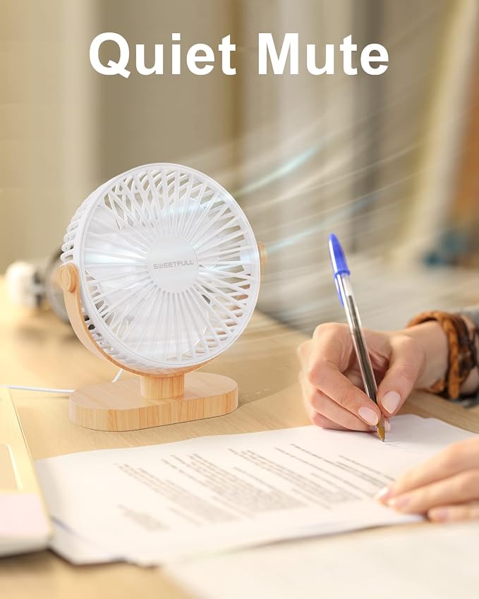 Small USB Desk Fan 6.5 Inch, 3 Speeds Portable Personal Desktop Table Fan, Dual 360° Adjustment Mini Fan, Quiet Operation