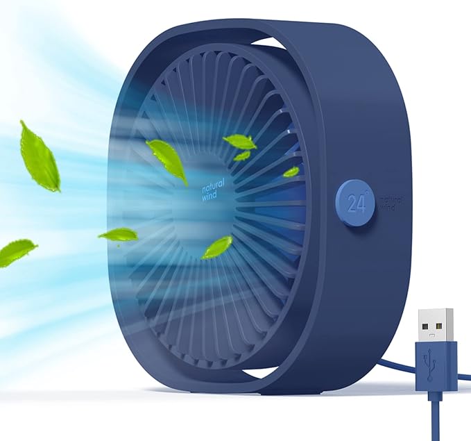 Small USB Fan Small Quiet Portable USB Powered ONLY (No Battery), Cooling 3 Speed Setting 360° Adjustable Swivel Desktop