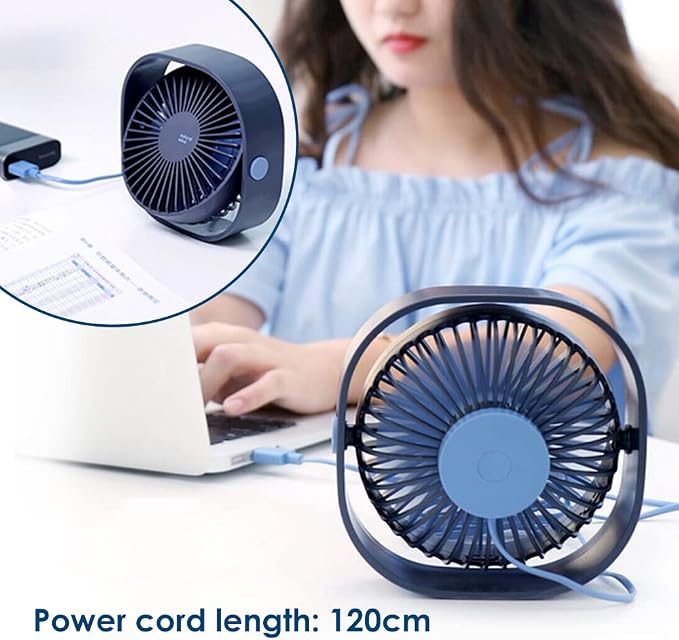 Small USB Fan Small Quiet Portable USB Powered ONLY (No Battery), Cooling 3 Speed Setting 360° Adjustable Swivel Desktop