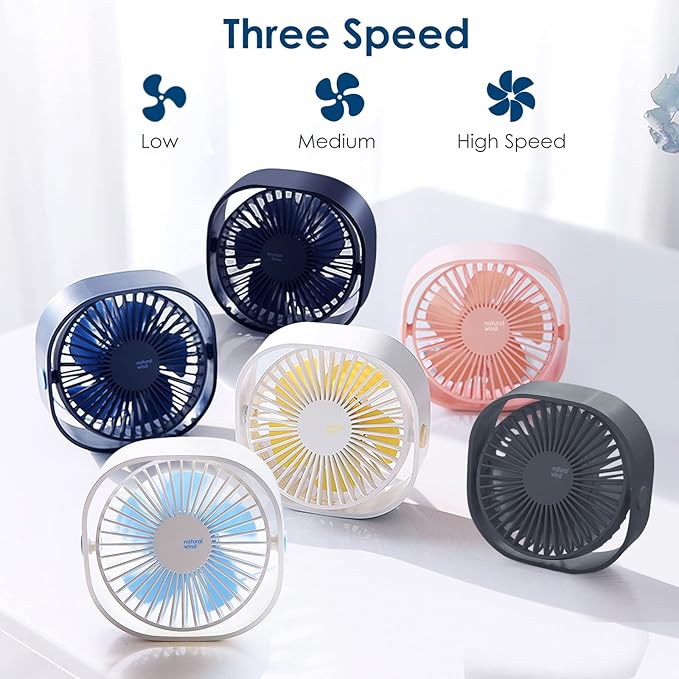 Small USB Fan Small Quiet Portable USB Powered ONLY (No Battery), Cooling 3 Speed Setting 360° Adjustable Swivel Desktop