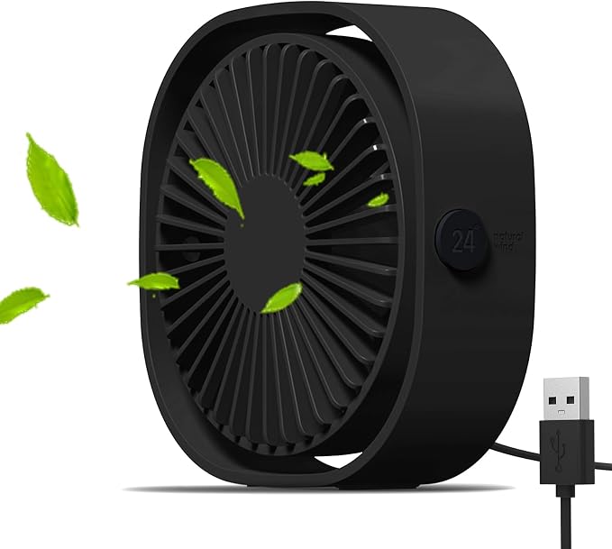Small USB Fan Small Quiet Portable USB Powered ONLY (No Battery), Cooling 3 Speed Setting 360° Adjustable Swivel Desktop
