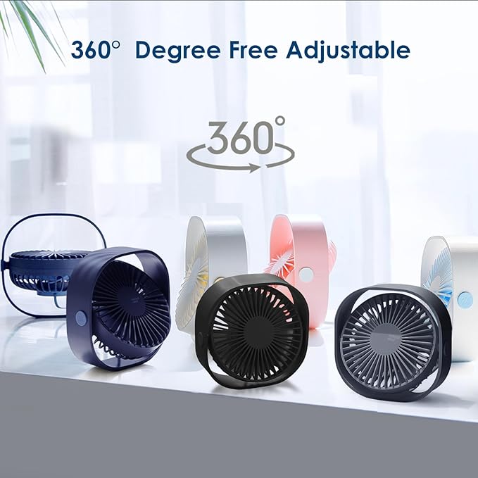 Small USB Fan Small Quiet Portable USB Powered ONLY (No Battery), Cooling 3 Speed Setting 360° Adjustable Swivel Desktop