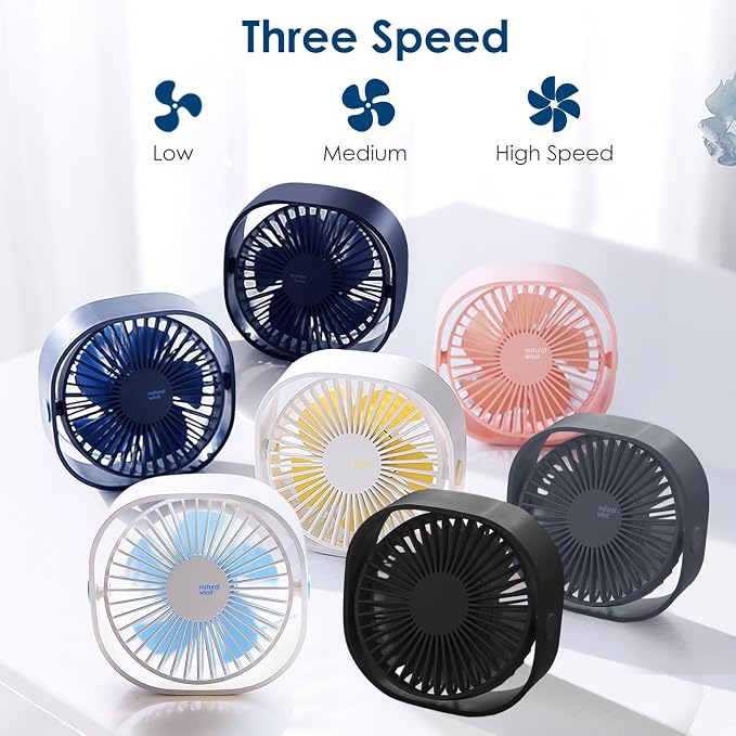 Small USB Fan Small Quiet Portable USB Powered ONLY (No Battery), Cooling 3 Speed Setting 360° Adjustable Swivel Desktop