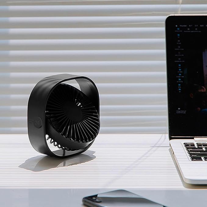 Small USB Fan Small Quiet Portable USB Powered ONLY (No Battery), Cooling 3 Speed Setting 360° Adjustable Swivel Desktop