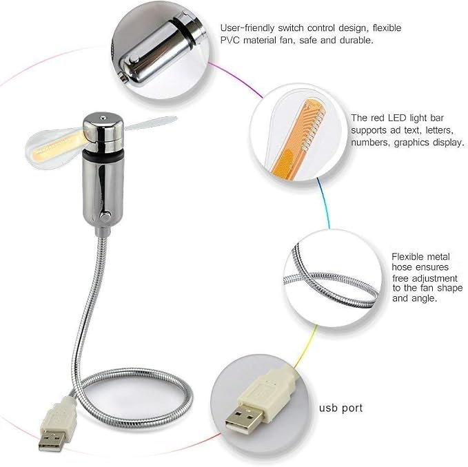 Small USB Fan with Real Time Clock and Temperature Display, Personal Portable USB LED Clock Fan, USB Funny Toy Gadgets Gifts