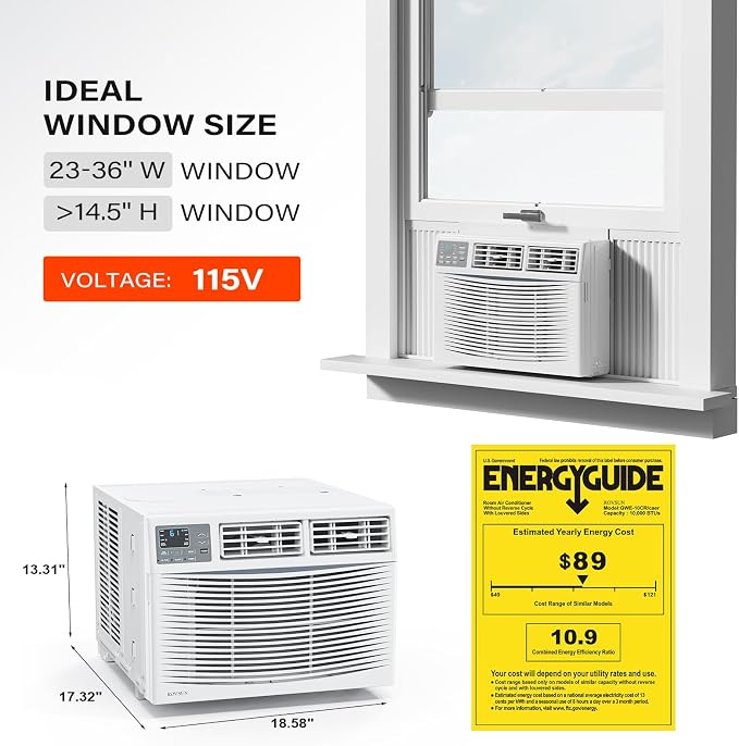 Smart 10000 BTU Window Air Conditioner with WiFi, Energy Saving Window AC Unit with Remote & App Control, alternate product