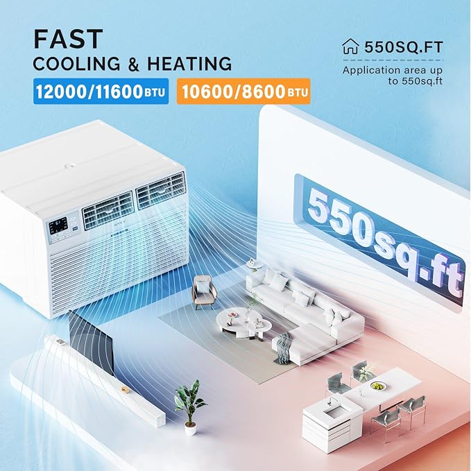 Smart 12000 BTU Through the Wall Air Conditioner with Heat, Wall AC Unit & Heater Combo with Remote, APP & Voice Control &