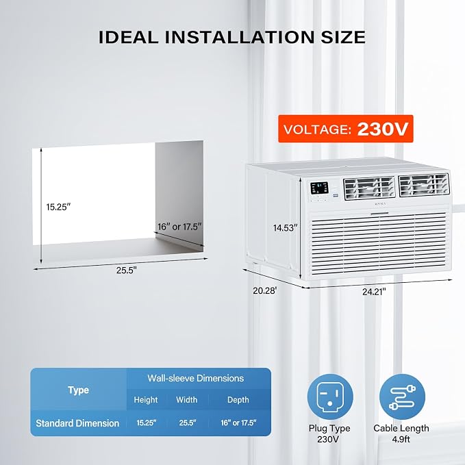 Smart 12000 BTU Through the Wall Air Conditioner with Heat, Wall AC Unit & Heater Combo with Remote, APP & Voice Control &