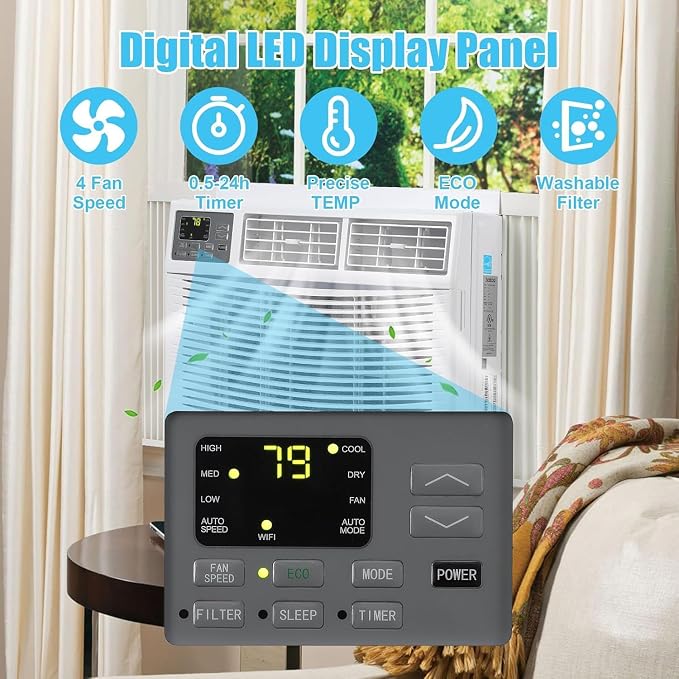 Smart 12000 BTU Window Air Conditioner with WiFi, Window AC Unit with Remote & App Control, Timer Function & Easy Install