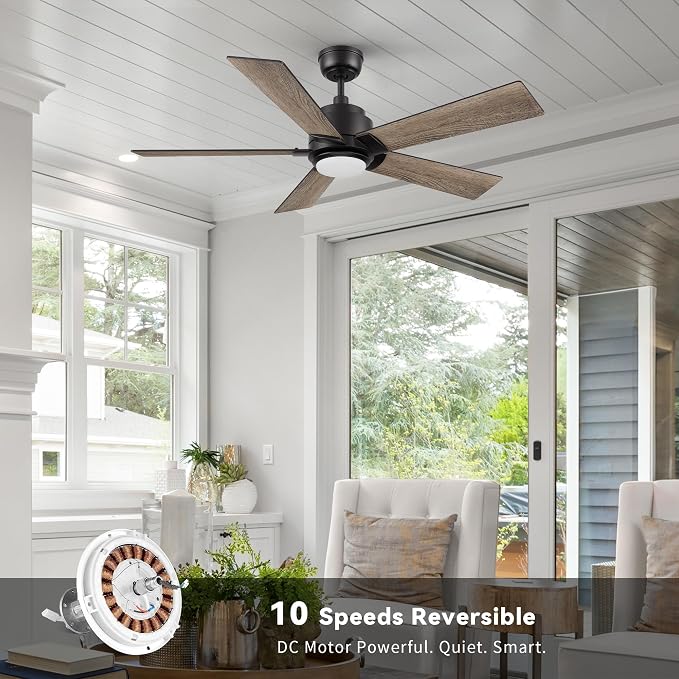 Smart 48" Ceiling Fans with Lights, 3 Light Colors Dimmable, 10 Speeds DC Ceiling Fan with Remote, Outdoor Ceiling Fan