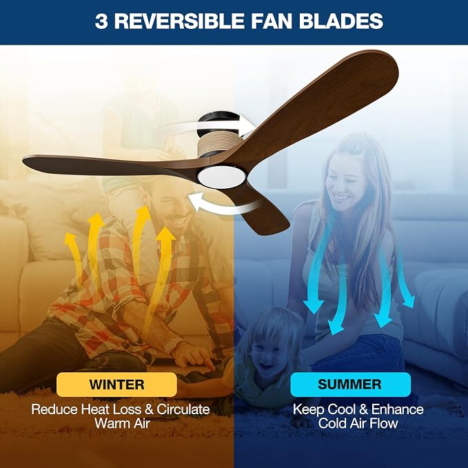 Smart 52 Inch Wood Flush Mount Ceiling Fans with Lights, Rustic Hemp Rope Ceiling Fan with Remote Alexa Voice and App