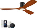Smart 52” Wood Flush Mount Ceiling Fans with Lights Remote,Quiet DC Motor,Outdoor Indoor Low Profile Ceiling Fan,Voice