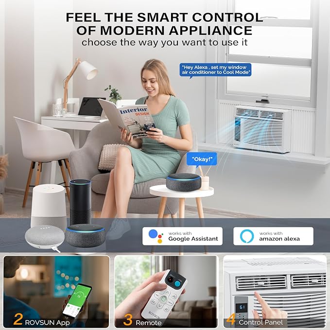 Smart 6000 BTU Window Air Conditioner with WiFi, Energy Saving Window AC Unit with Remote & App Control & Timer Function &
