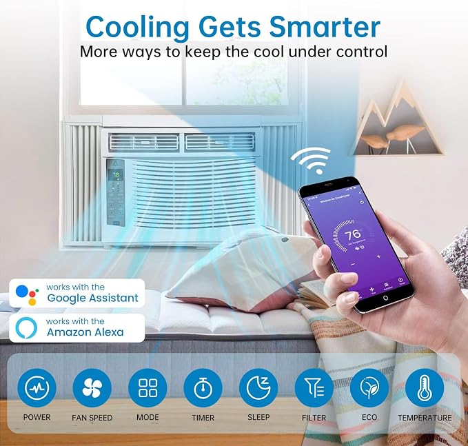 Smart 6000 BTU Window Air Conditioner with WiFi, Window AC Unit with Remote & App Control, Timer Function & Easy Install Kit
