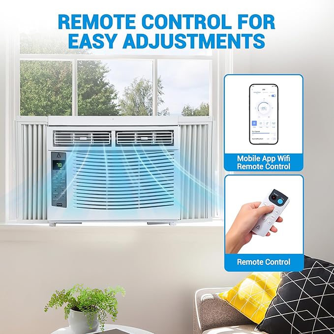 Smart 6000 BTU Window Air Conditioner with WiFi, Window AC Unit with Remote & App Control, Timer Function & Easy Install Kit