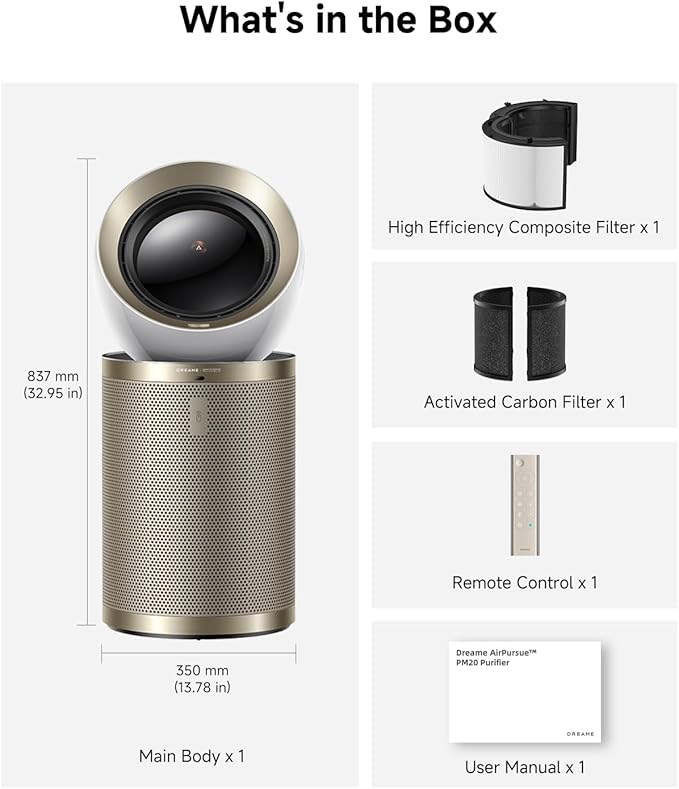 Smart Air Purifier PM20 for Home Large Room, Cleans 7,534 ft2 in One Hour with 4 Filters, Dual-way Air Oulets, Al Tracking